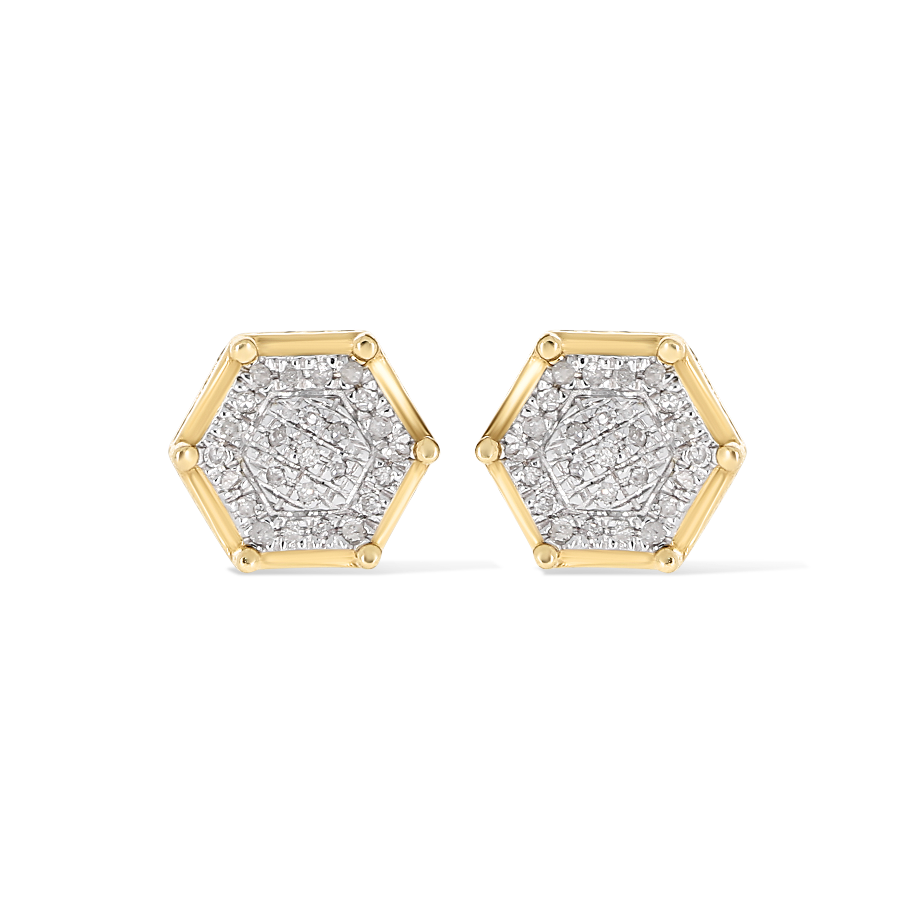 Hexagon Shaped Diamond Earrings 0.17 ct. 10k Yellow Gold